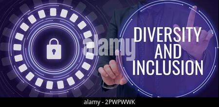 Konzeptionelle Darstellung Vielfalt und Inklusion, Wort geschrieben auf Bereich menschlicher Unterschied umfasst ethnische Zugehörigkeit Geschlecht Stockfoto