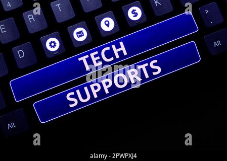 Schreiben mit Text Tech Supports, Conceptual Photo Help von Technician Online oder Call Center Customer Service Stockfoto