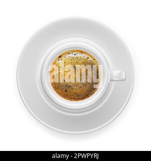 Espresso-Kaffeetasse isoliert auf weißem Hintergrund. Draufsicht. 3D-Rendering-Abbildung. Stockfoto
