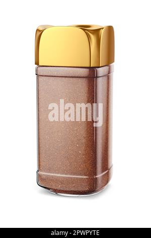 Glas gemahlenen Kaffees ohne Etikett auf weißem Hintergrund isoliert. 3D-Rendering-Abbildung. Stockfoto