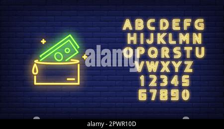 Geldbörse mit Neonschild Stock Vektor