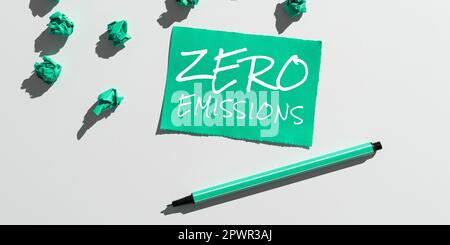 Handgeschriebener Text „Zero Emission, Internet Concept emittiert keine umweltschädlichen Abfallprodukte“ Stockfoto