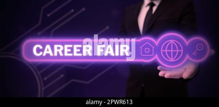 Inspiration mit dem Schild Career Fair, Business Concept eine Veranstaltung, bei der Arbeitsuchende mögliche Arbeitgeber treffen können Stockfoto