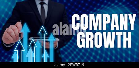 Handschriftliches Zeichen Unternehmenswachstum, Word für eine langfristige Phase, in der sich das Unternehmen für eine Expansion qualifiziert Stockfoto