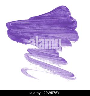 Pinsel mit violettem Acrylpinsel verfolgt leere Kunstwerke isoliert auf weißem Hintergrund Stockfoto