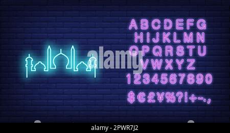 Islamische Moschee Silhouette Neonschild Stock Vektor