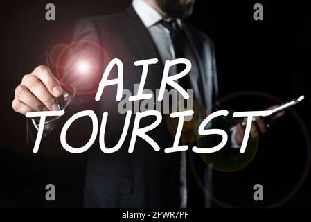 Konzeptionelle Darstellung Air Tourist, Business Concept Prozess des Transports von Ort zu Ort durch ein beliebiges fliegendes Objekt Stockfoto