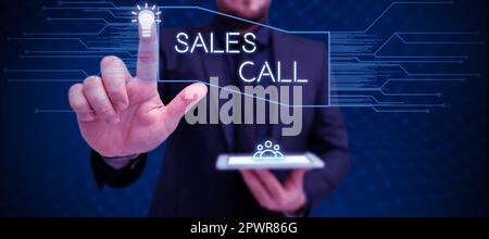 Text, der den Anruf als Inspiration für den Vertrieb zeigt, ein Wort, das in einem Telefonanruf eines Vertriebsmitarbeiters eines Unternehmens geschrieben wurde Stockfoto