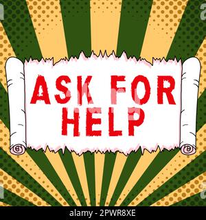 Schreiben, in dem der Text „Ask for Help“ (Hilfe anfordern), „Business Concept Request to Support“ (Geschäftskonzept Anforderung an Unterstützung) angezeigt wird. Es wurde Stockfoto