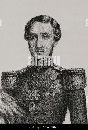 Albert, Ich Bin'S Prinz von Sachsen-Coburg-Gotha (1819-1861). Prinz Gemahlin von Königin Victoria von Großbritannien. Porträt. Lithographie. Detail. "Reyes Contemporáneos". Band I. Veröffentlicht in Madrid, 1855. Stockfoto