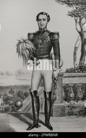 Albert, Ich Bin'S Prinz von Sachsen-Coburg-Gotha (1819-1861). Prinz Gemahlin von Königin Victoria von Großbritannien. Porträt. Lithographie. "Reyes Contemporáneos". Band I. Veröffentlicht in Madrid, 1855. Stockfoto