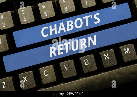 Text, der die Inspiration für Chabot's Return, Word für die Rückkehr aus der Konversation per auditiver oder Textmethode zeigt Stockfoto