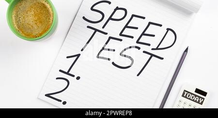 Handschrifttext Geschwindigkeitstest, konzeptioneller photopsychologischer Test für die maximale Geschwindigkeit bei der Ausführung einer Aufgabe Stockfoto