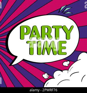 Inspiration mit dem Schild „Party Time“, Konzept für den richtigen Moment zum Feiern und Spaß bei einem gesellschaftlichen Event Stockfoto