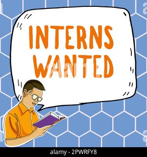 Schreiben mit Text Praktikanten gesucht, Geschäftsübersicht auf der Suche nach einem Praktikanten Teilzeit arbeitender Student Stockfoto