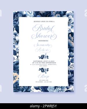 Einladungskarte Für Brautduschen Mit Blumendesign In Vintage Blue Stock Vektor