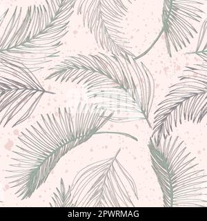 Elegantes, nahtloses Muster mit handgezeichneten grünen tropischen Blättern. Eine moderne Collage mit einfachen Formen. Modernes, exotisches Design für Papier, Deckblatt, Stock Vektor