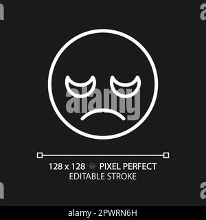 Enttäuschtes Emoji Pixel perfektes weißes lineares Symbol für dunkles Thema Stock Vektor
