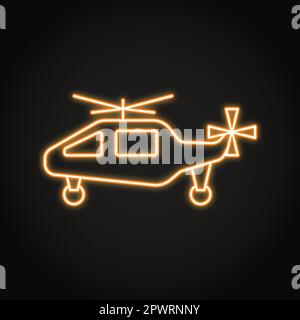 Helikopter Neon-Ikone im Liniendesign. Hubschraubersymbol. Vektordarstellung Stock Vektor