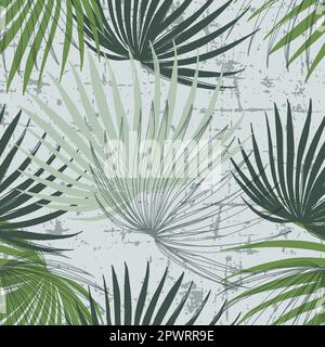 Elegantes, nahtloses Muster mit handgezeichneten grünen tropischen Blättern. Eine moderne Collage mit einfachen Formen. Modernes, exotisches Design für Papier, Deckblatt, Stock Vektor