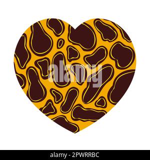 Das Herz ist ein Leopardenmuster im Stil der 90s Jahre. Leopardenhaut. Flecken. Vektor-isolierte Darstellung auf weißem Hintergrund. Stockfoto