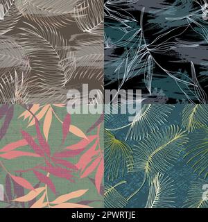 Elegantes, nahtloses Muster mit handgezeichneten grünen tropischen Blättern. Eine moderne Collage mit einfachen Formen. Modernes, exotisches Design für Papier, Deckblatt, Stock Vektor