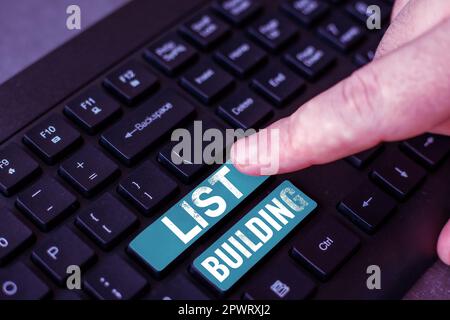 Textüberschrift Presentation List Building, Business Overview Database mit Personen, die Sie mit Ihrer Marketingbotschaft kontaktieren können Stockfoto