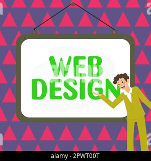 Handgeschriebenes Schild Web Design, Business Approach, verantwortlich für die Produktion und Pflege von Websites Stockfoto