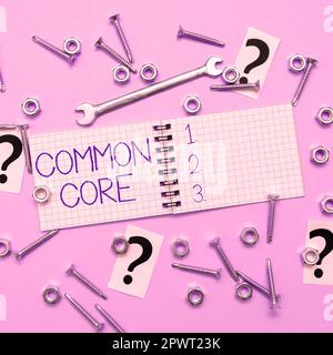 Handgeschriebenes Schild Common Core, Konzept bedeutet einen Satz akademischer Standards in Mathematik und Englisch Stockfoto