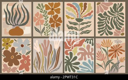 Set mit abstrakten Blumenposten Vektorkunst. Stock Vektor