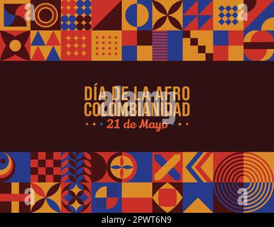 Dia de la Afrocolombianidad abstrakte Hintergrundvektordarstellung. Mai 21 Afro-kolumbianischer Tag jährliche Gedenkfeier Kolumbien. Horizontal Neo Geometrisch Stock Vektor