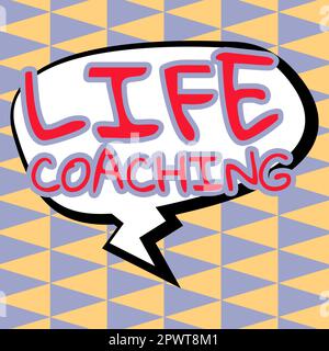 Textzeichen mit Life Coaching, konzeptionelles Foto „Leben durch Herausforderungen verbessern“ ermutigt uns in unserer Karriere Stockfoto