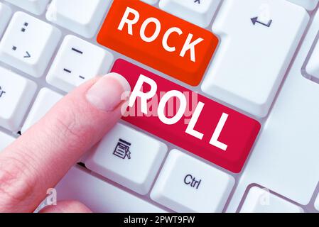 Textunterschrift präsentiert Rock Roll, Konzeptfotomusik Typ der beliebten Tanzmusik mit kräftigem Beat Sound Stockfoto