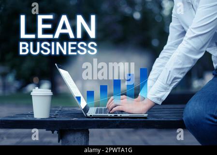 Schild mit der Aufschrift Lean Business, Business Approach Improvement of Waste Minimization ohne Einbußen bei der Produktivität Stockfoto