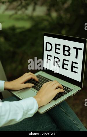 Schreiben mit Text Debt Free, Geschäftsübersicht finanzielle Freiheit, die kein Geld schuldet erfolgreiches Geschäft Stockfoto