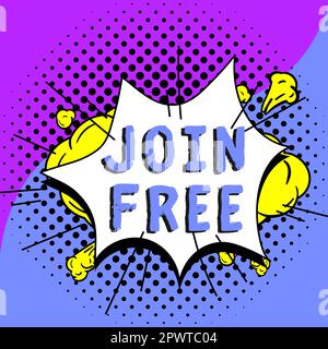 Text, der Inspiration zeigt „Join Free“, ein Wort, das auf dem Akt oder einem Beispiel des Beitritts zu einer Gruppe oder Organisation geschrieben wurde Stockfoto