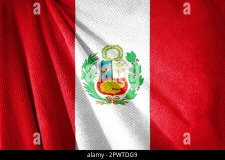 Peru-Flagge auf der Handtuchoberfläche mit Ländersymbol Stockfoto