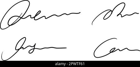 Gefälschte handgezeichnete Autogramme. Handgeschriebene Signaturschrift für Geschäftszertifikat oder -Brief. Vektor-isolierte Darstellung Stock Vektor