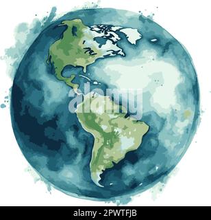 Erdkugel handbemalt. Aquarell-Bildmaterial. Eine Vektordarstellung im Aquarelle-Stil der runden Welt Stock Vektor
