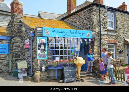 Blinder Passagier Tea Shoppe, Vorderstraße, Port Isaac, Cornwall, England, Vereinigtes Königreich Stockfoto