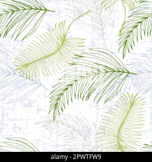 Elegantes, nahtloses Muster mit handgezeichneten grünen tropischen Blättern. Eine moderne Collage mit einfachen Formen. Modernes, exotisches Design für Papier, Deckblatt, Stock Vektor