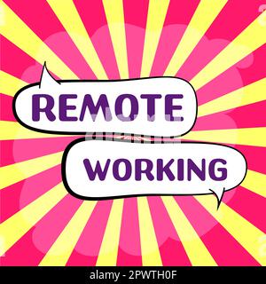 Textunterschrift zur Darstellung von Remote Working, konzeptionelle Fotosituation, in der ein Mitarbeiter hauptsächlich von zu Hause aus arbeitet Stockfoto