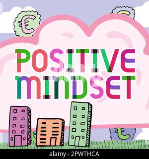Zeichen mit positiver Einstellung, Business zeigt eine mentale und emotionale Einstellung, die sich auf die positive Seite konzentriert Stockfoto