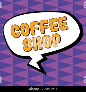 Schriftzug Coffee Shop, Wort auf einem kleinen Restaurant mit ungezwungener Atmosphäre, in dem Kaffee und leichte Erfrischungen serviert werden Stockfoto