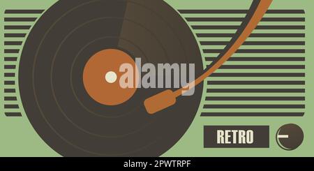 Kassettenrekorder zum Abspielen von Schallplatten im Retro-Hintergrund Stock Vektor