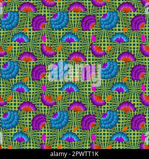 Nahtlose bunte Blumenmotive, afrikanisches Wachsmuster, handgefertigte Afro-ethnische Ornamente für Ihr Design, geometrische Tribal-Elemente. Vektortextur Stock Vektor