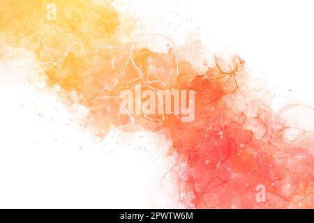 Alkoholtinte Kunst abstrakter Hintergrund für Frühling und Sommer. Transparente und erfrischende Wellen. Farbverlauf von gelb zu rosa. Marmorierte Aquarellstruktur. Stockfoto