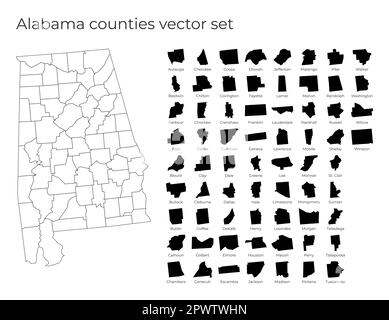 Alabama Karte mit Formen von Regionen. Leere Vektorkarte des US-Bundesstaates mit Grafschaften. Borders of the US State für Ihre Infografik. Vektorabbildung. Stock Vektor