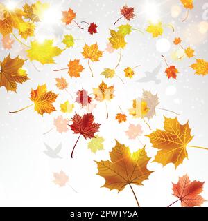 Herbsthintergrund mit herabfallenden Ahornblättern Stock Vektor