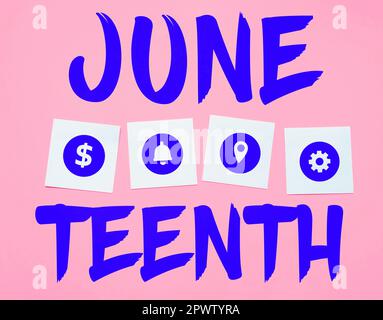 Ein Schild mit der Auszeichnung "Business Concept Legal Holiday in the United States" zum Gedenken an das Ende der Sklaverei in den USA Stockfoto